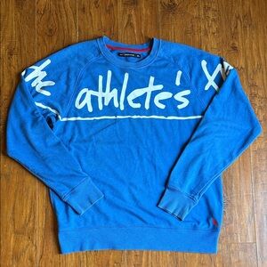 The Athlete’s Foot Men Size XL Blue Crewneck White Logo Print Across Sweatshirt